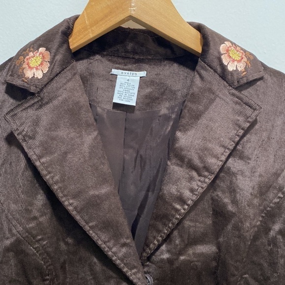 BLAZER Jacket Women's Sz 4 Evelyn Embroidered Brown Fine Wale Corduroy Boho - Picture 3 of 6